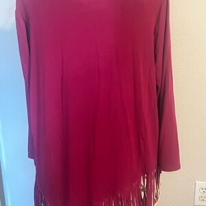 Investments Long Sleeve Fringe Hem Tunic - Wine